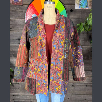 Mushroom Print Patchwork Kimono Jacket