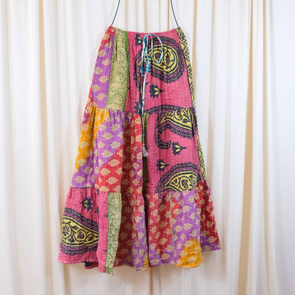 Kantha Boho Long Skirt with Pockets