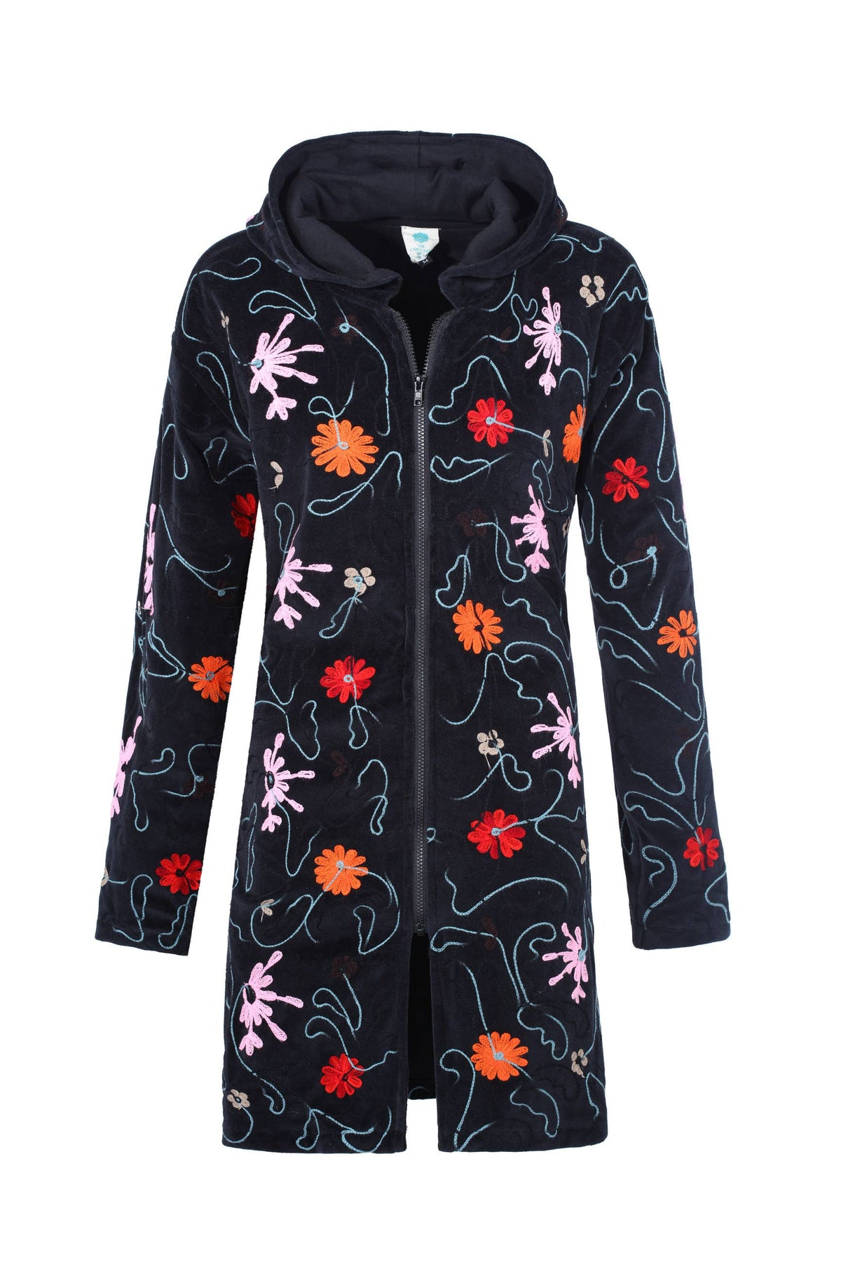Boho Embroidered Velvet Hoodie
