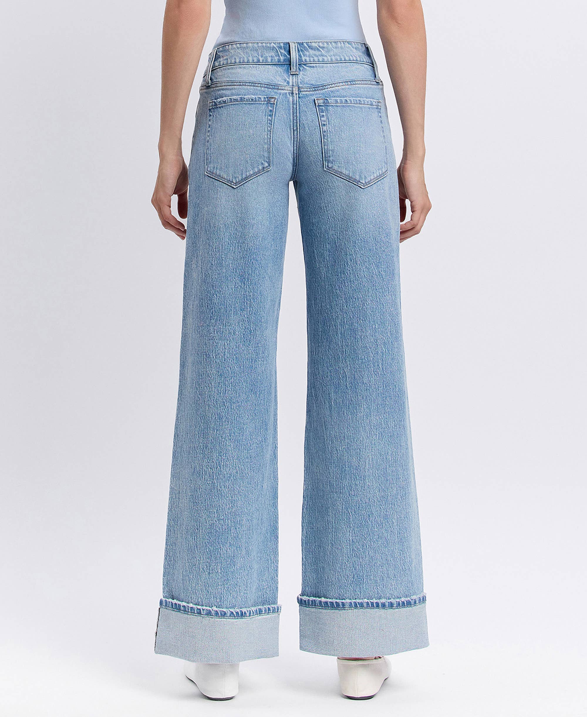 LOW RISE CUFFED BAGGY WIDE JEANS