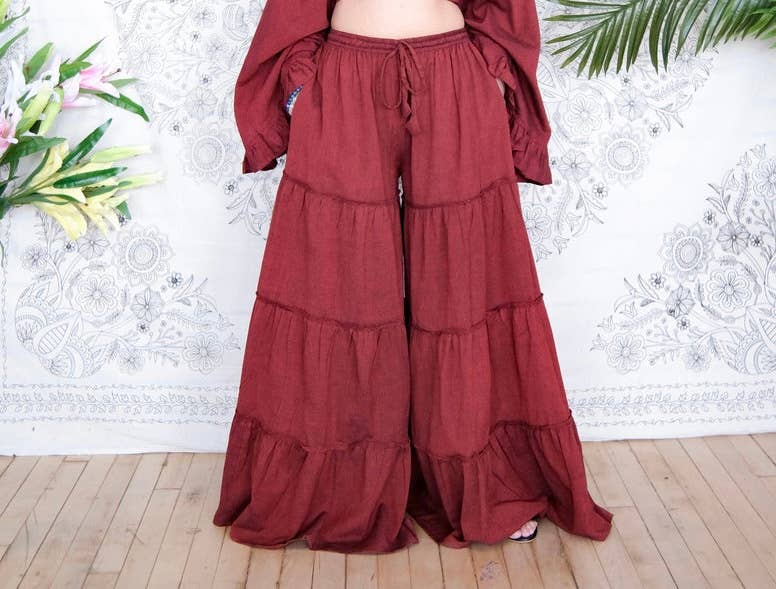 Cotton Flowy Boho Tiered Pant with Pockets