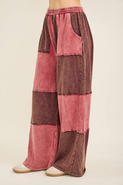 Mineral Wash Color Block Wideleg Lounge Pants