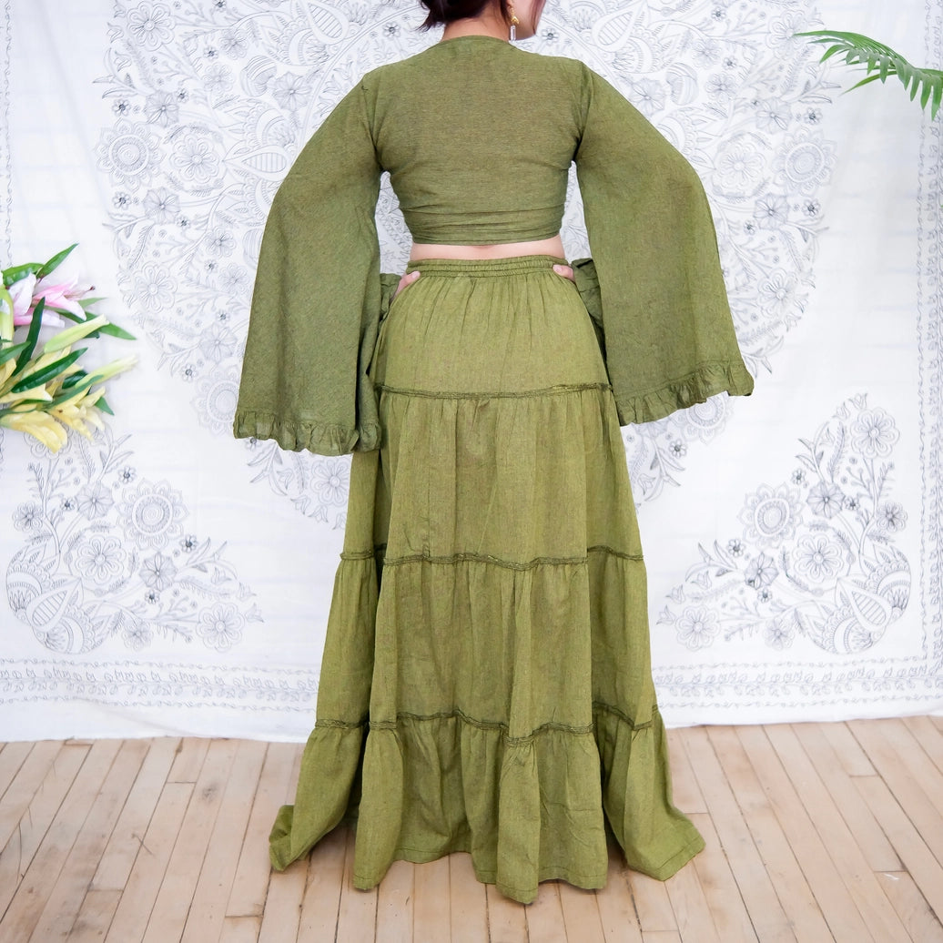 Flowy Cotton Tiered Skirt and Ruffle Sleeve Top