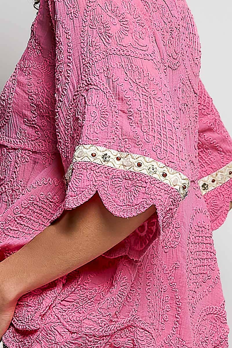 Short Sleeve Crochet V Neck Top