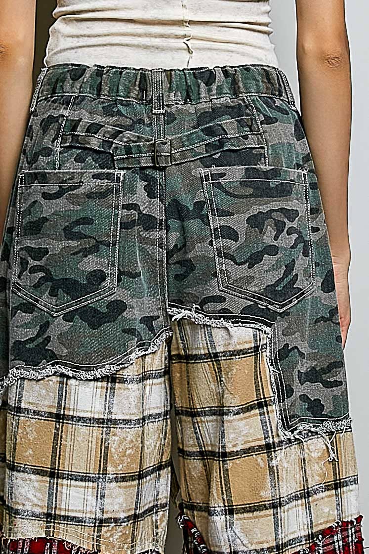 Patchwork Buckle Back Woven Pants