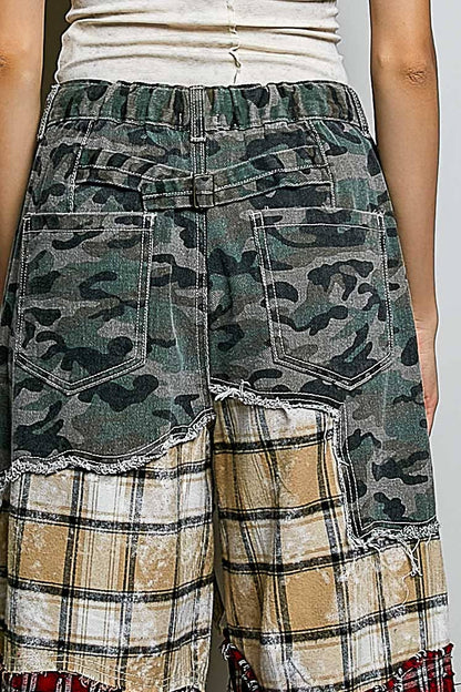 Patchwork Buckle Back Woven Pants