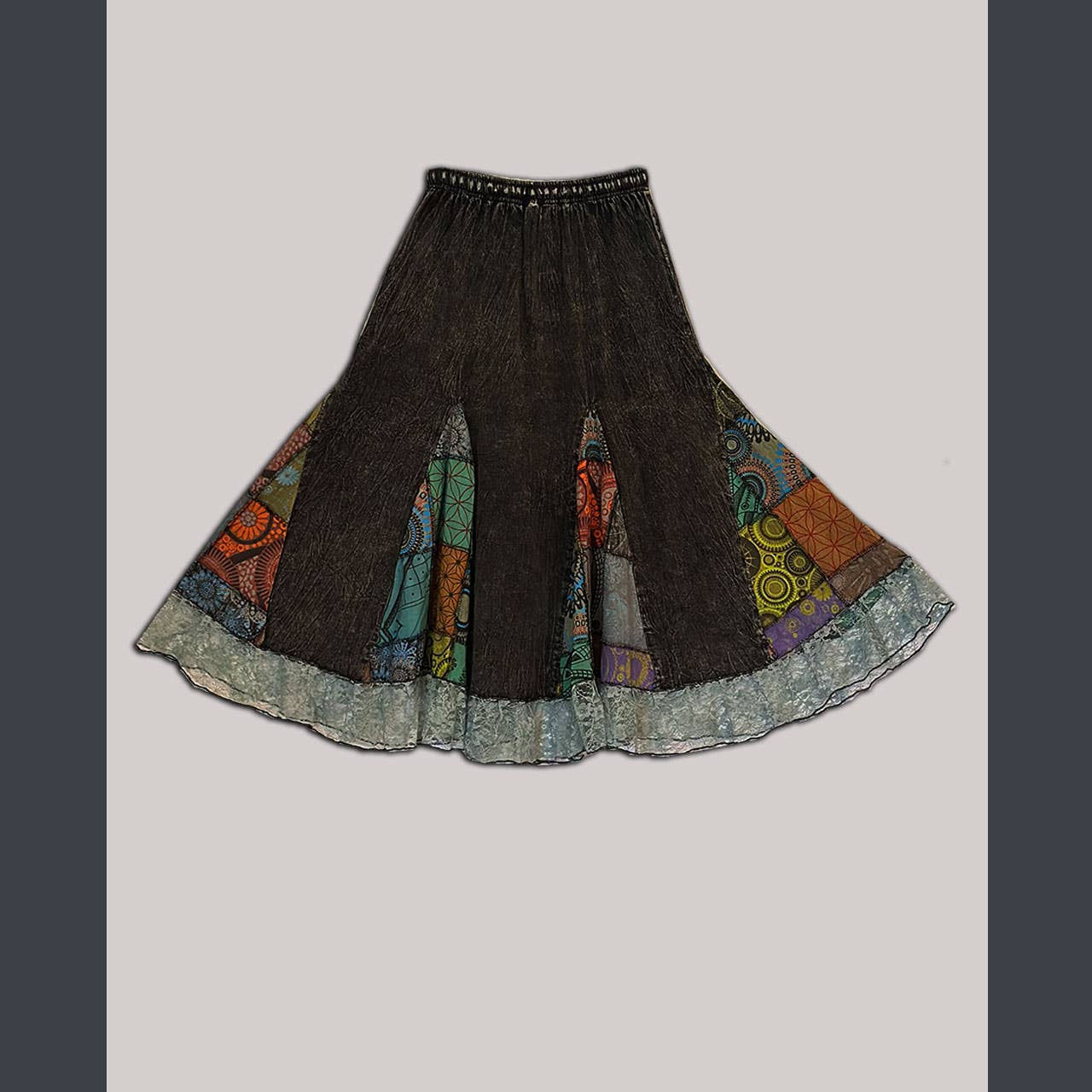Cotton &amp; Patchwork Skirt with lace