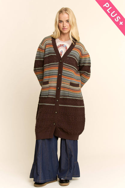 Striped Pointelle Knit Duster Cardigan