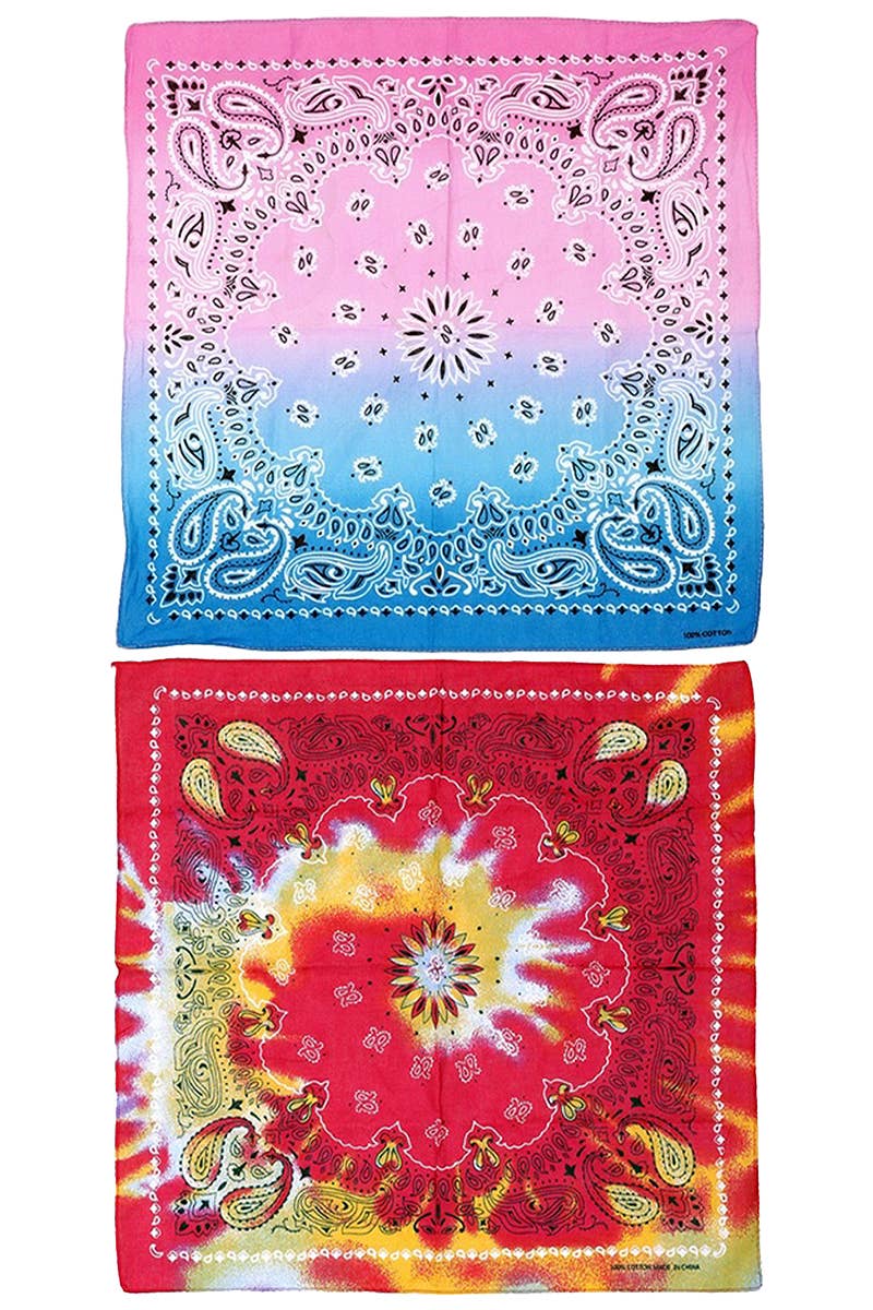 Tie Dye Paisley Print Cotton Square Bandana