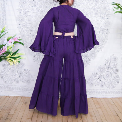 Cotton Flowy Tiered Pant with Ruffle Sleeve Set