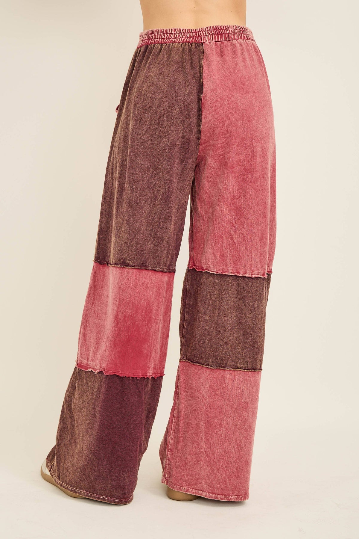 Mineral Wash Color Block Wideleg Lounge Pants