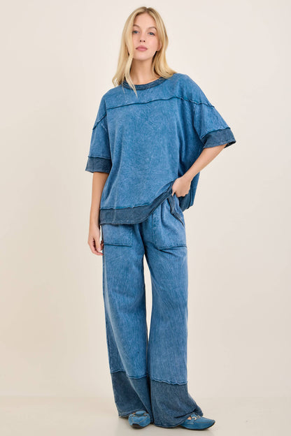Mineral Washed Contrast Block Terry Top