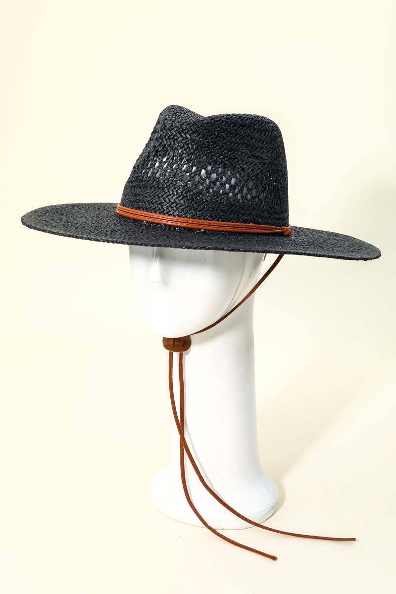 Thin Strap Braided Weave Sun Hat: BK