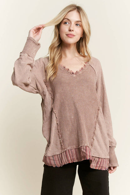 Mineral Wash Frayed Stripe Waffle Melangie Knittop