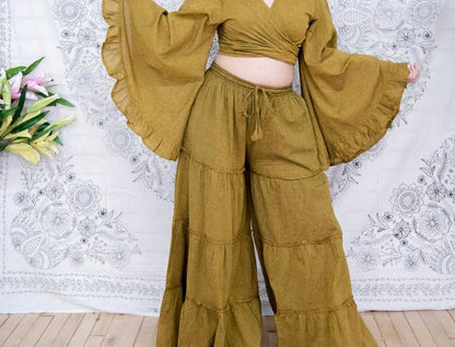 Cotton Flowy Boho Tiered Pant with Pockets