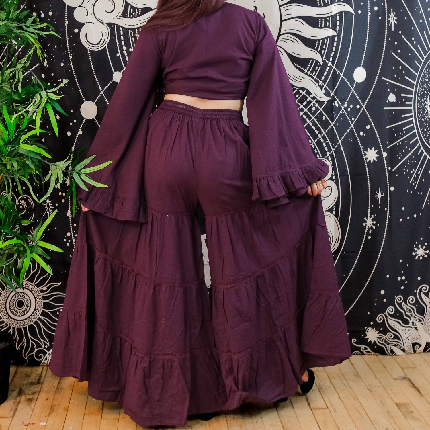 Cotton Flowy Tiered Pant with Ruffle Sleeve Set