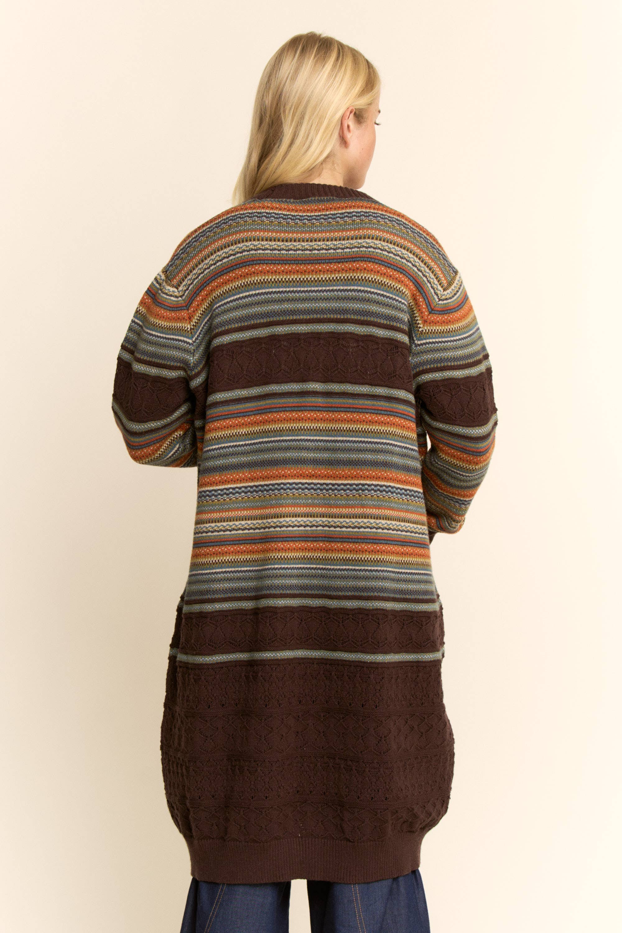 Striped Pointelle Knit Duster Cardigan