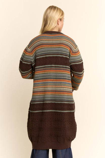 Striped Pointelle Knit Duster Cardigan