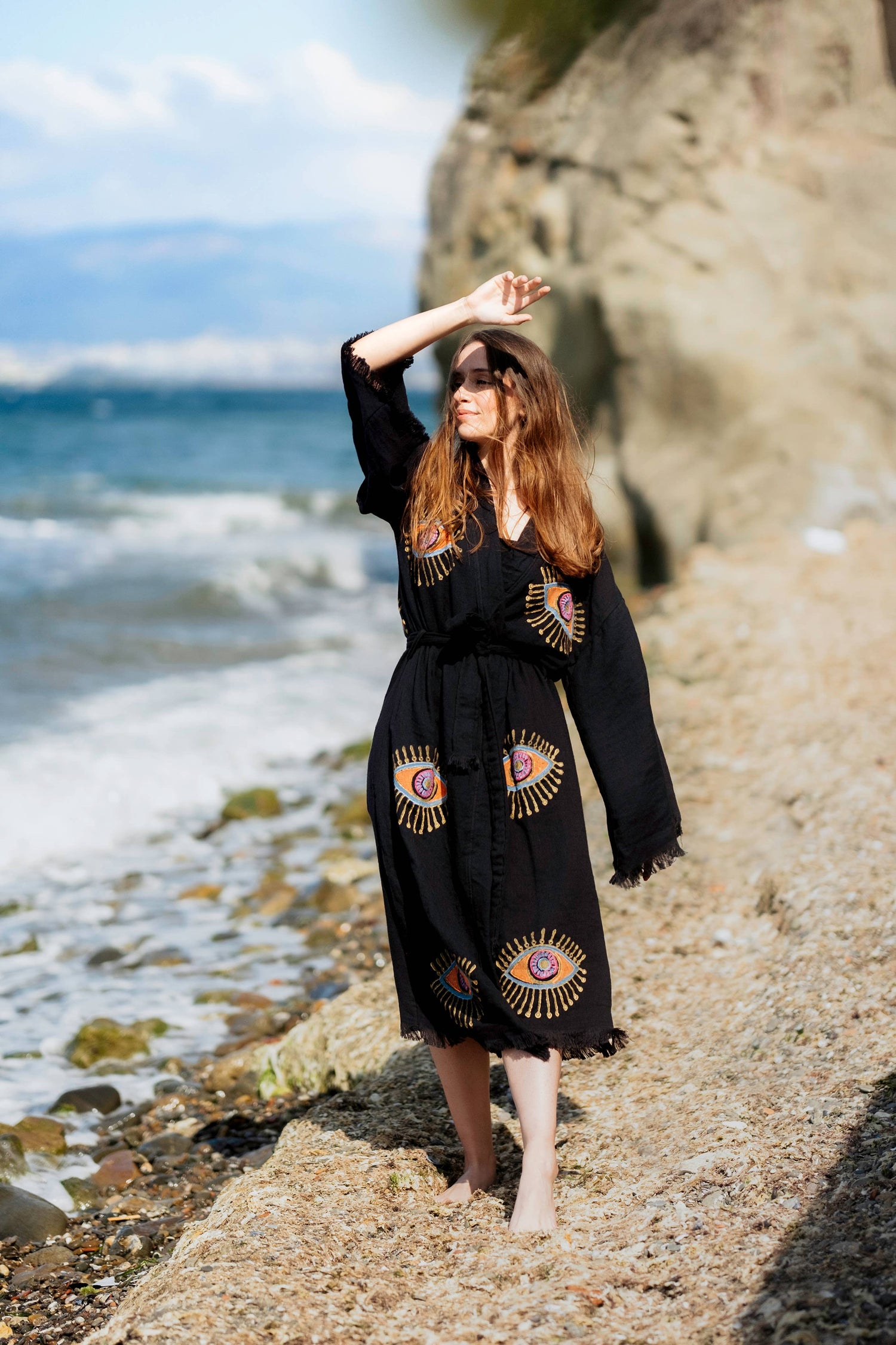 Pink Evil Eye Robe: Black