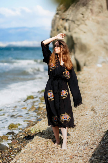 Pink Evil Eye Robe: Black