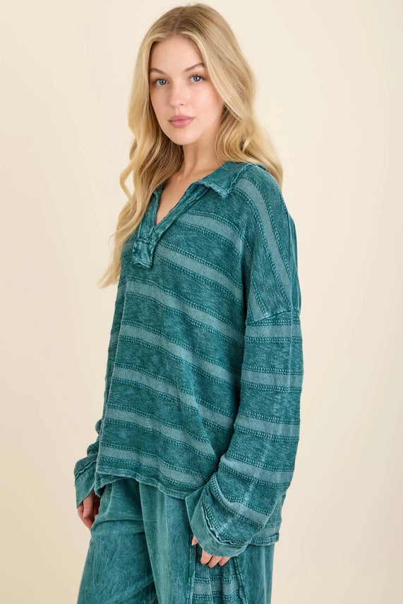 Mineral Washed Textured Knitted Top