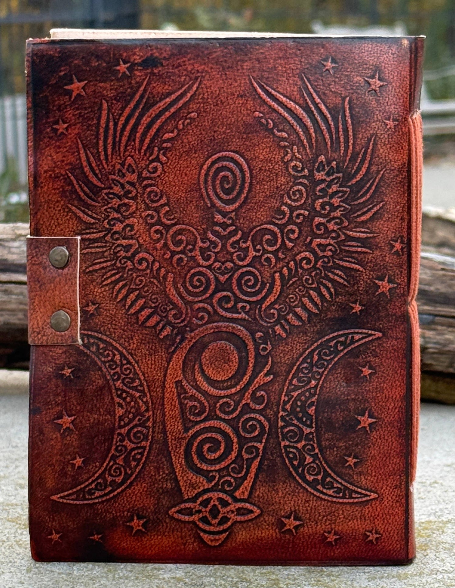 Leather Journal Embossed Triple Moon Goddess