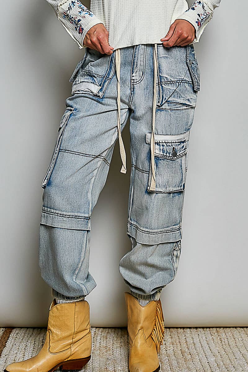 Cargo Drawstring Waist Baggy Denim Joggers