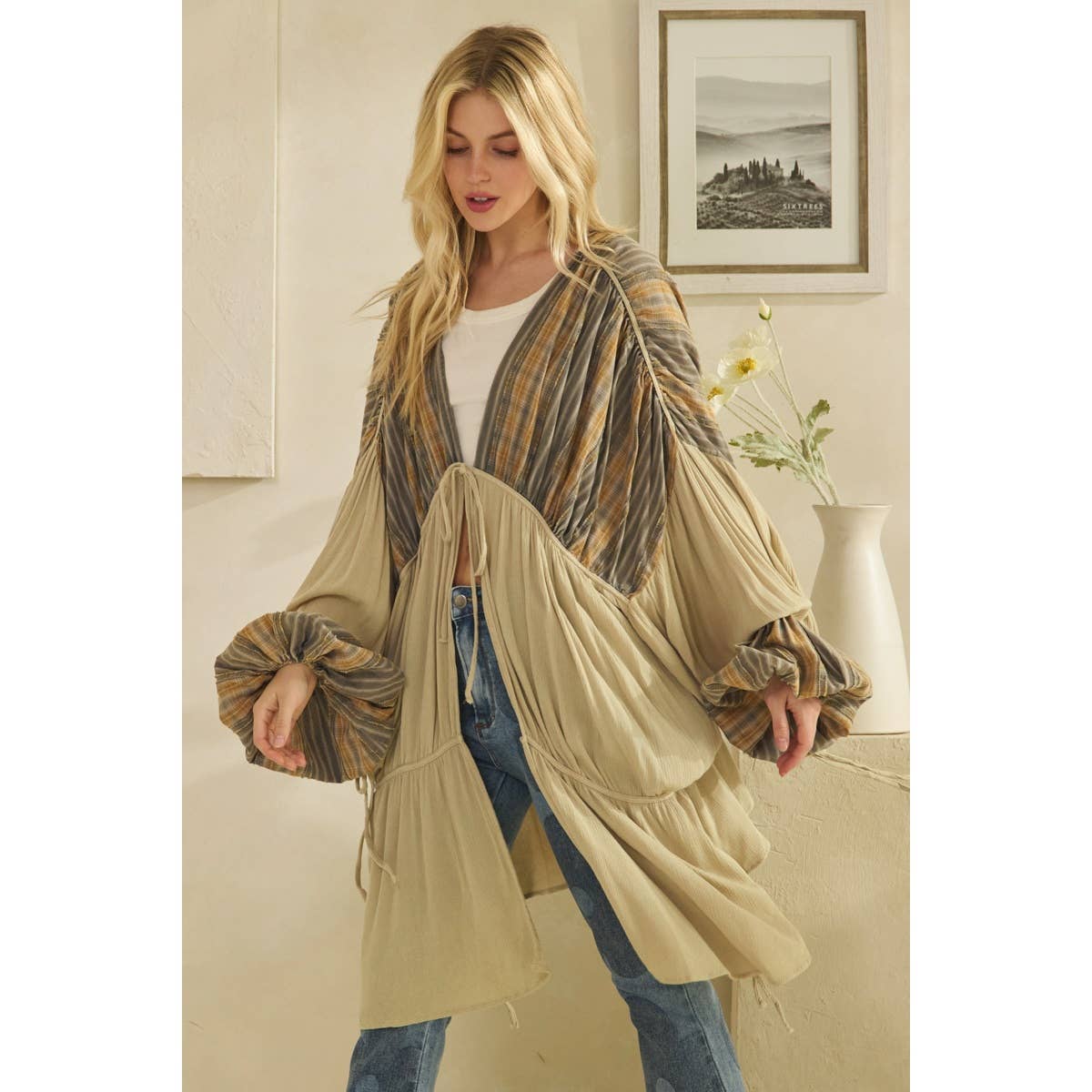 FRONT TIE DRAWSTRING CLOSURE DUSTER