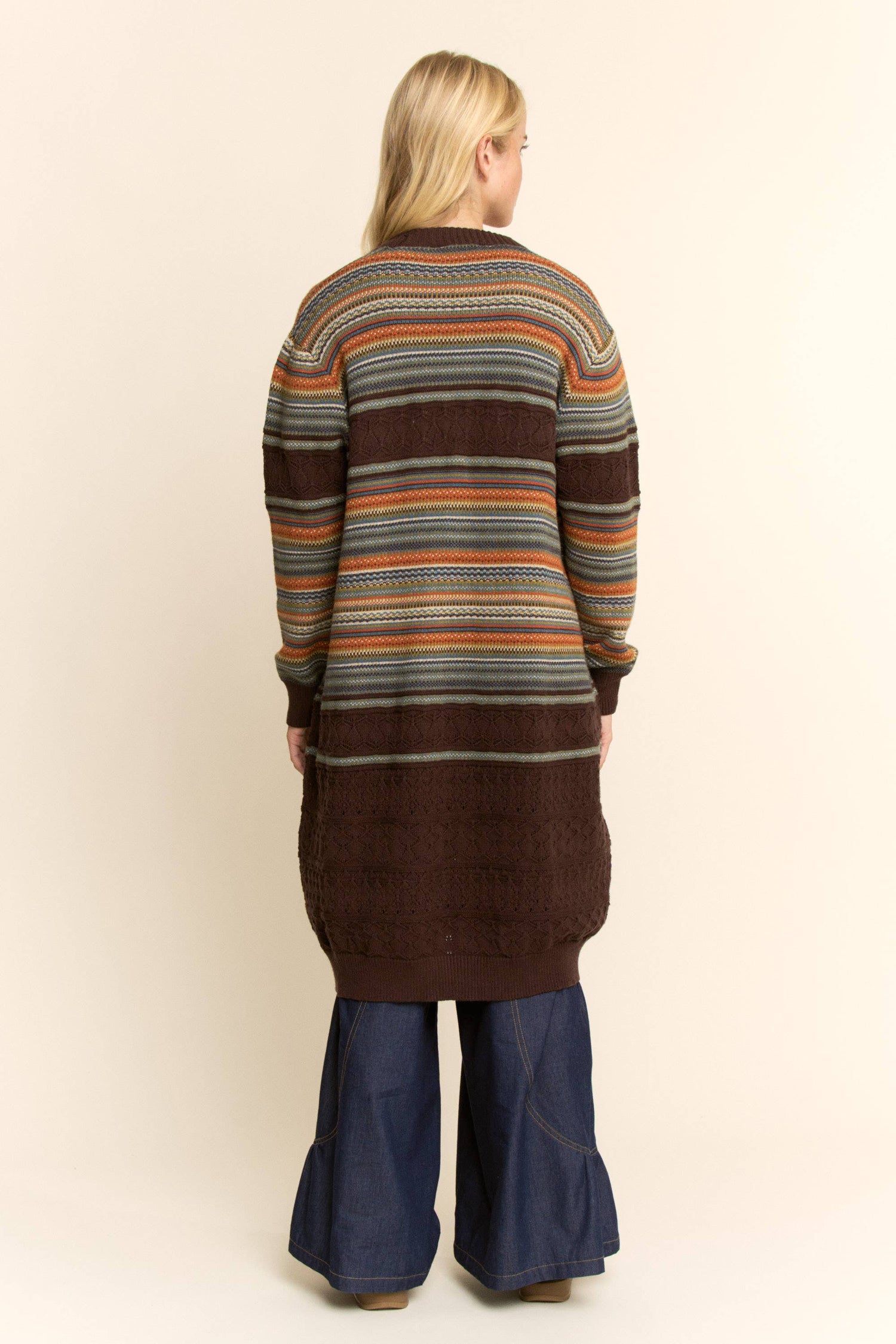 Striped Pointelle Knit Duster Cardigan