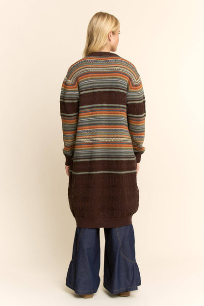 Striped Pointelle Knit Duster Cardigan