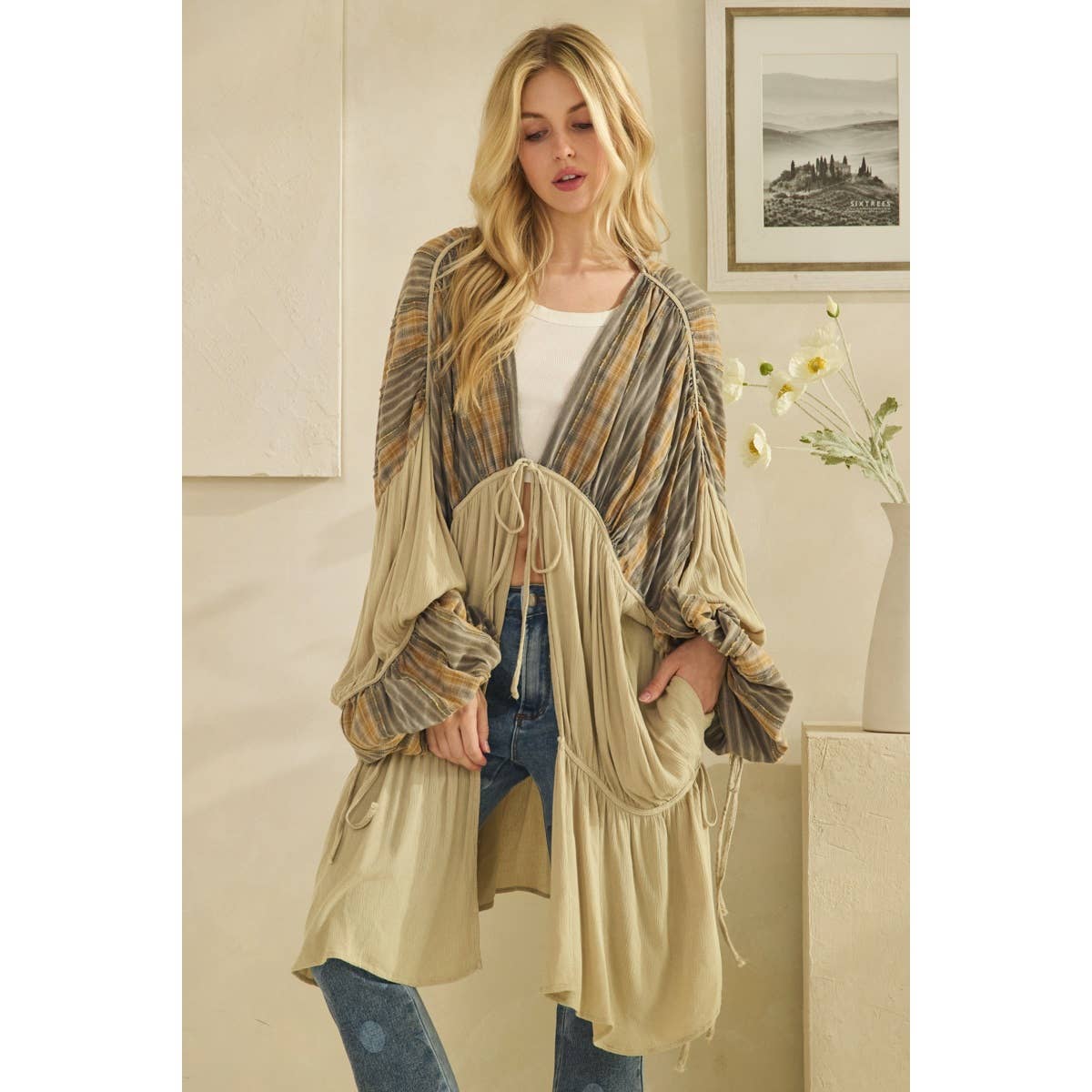 FRONT TIE DRAWSTRING CLOSURE DUSTER