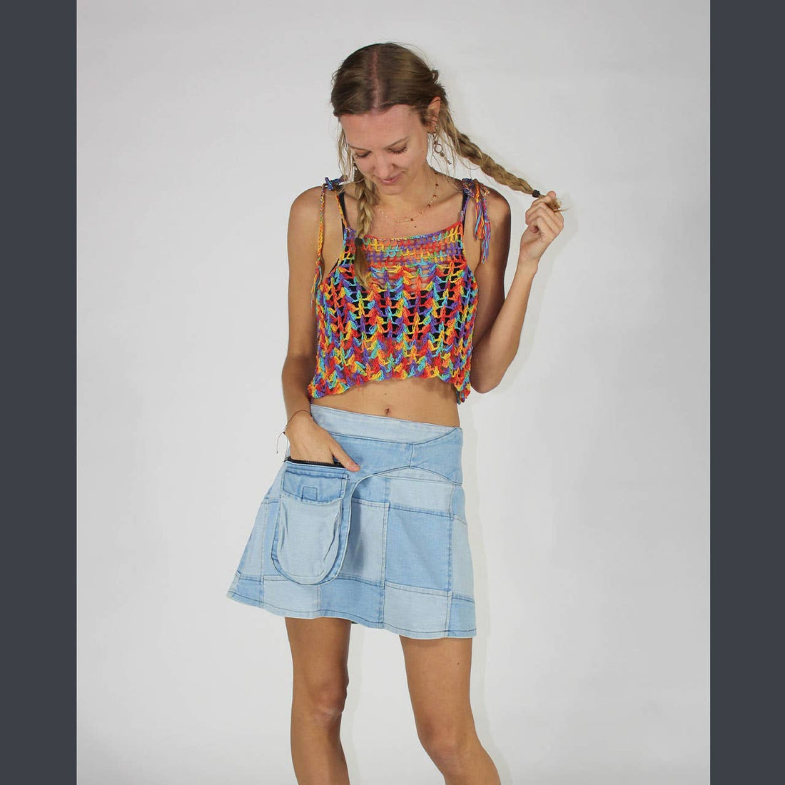 Utility Denim Patch Mini Skirt