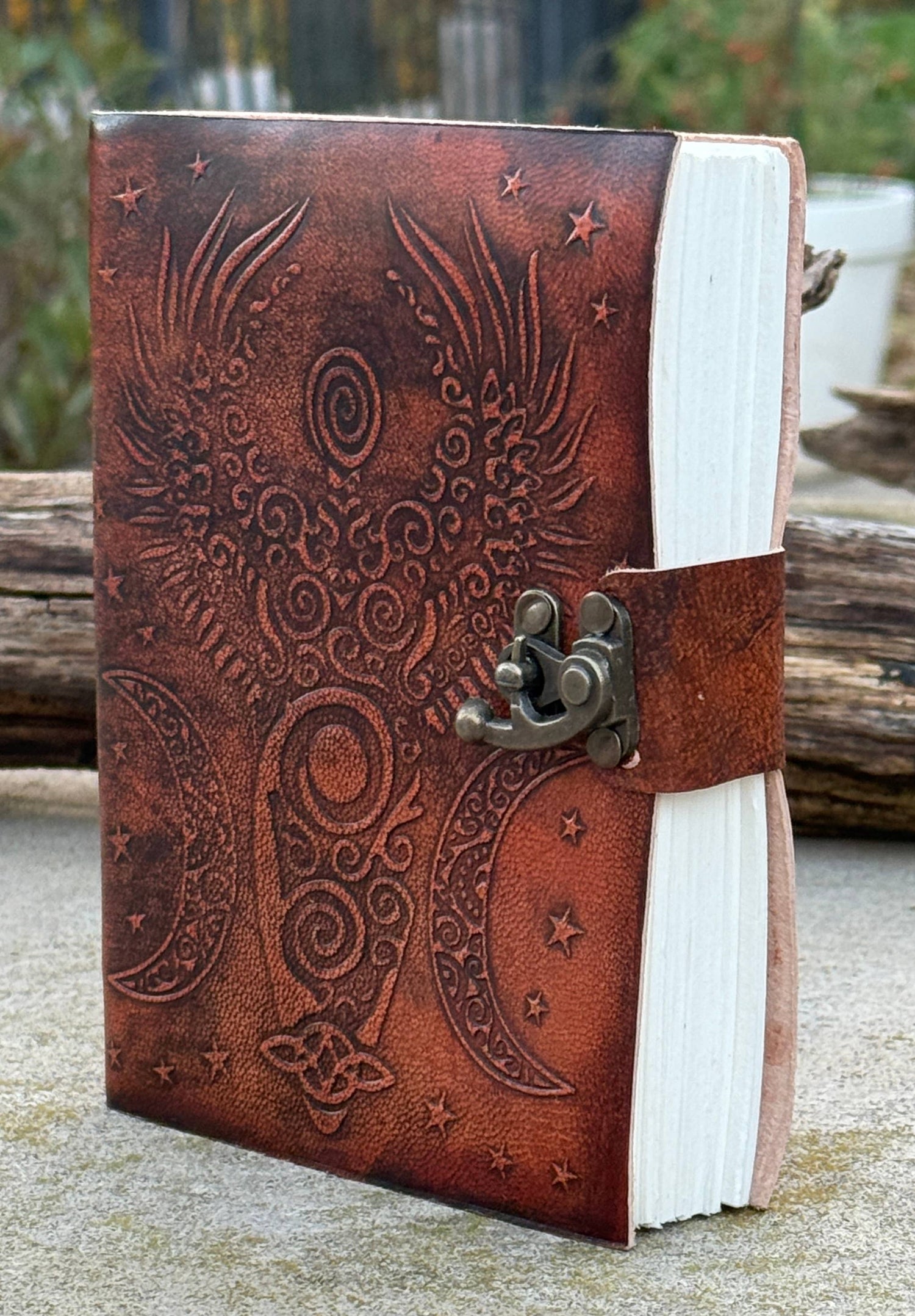 Leather Journal Embossed Triple Moon Goddess
