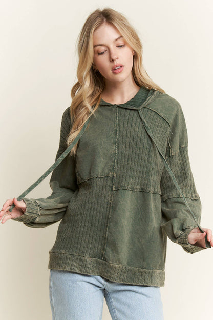 Mineral Wash Sweater Block Stitched Hoodie