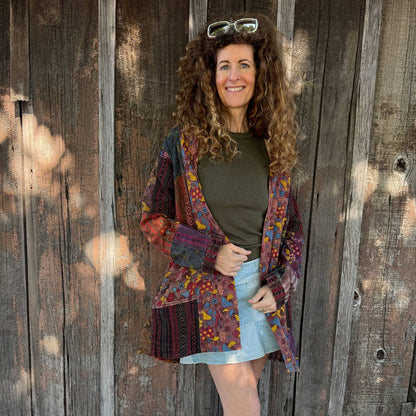 Mushroom Print Patchwork Kimono Jacket