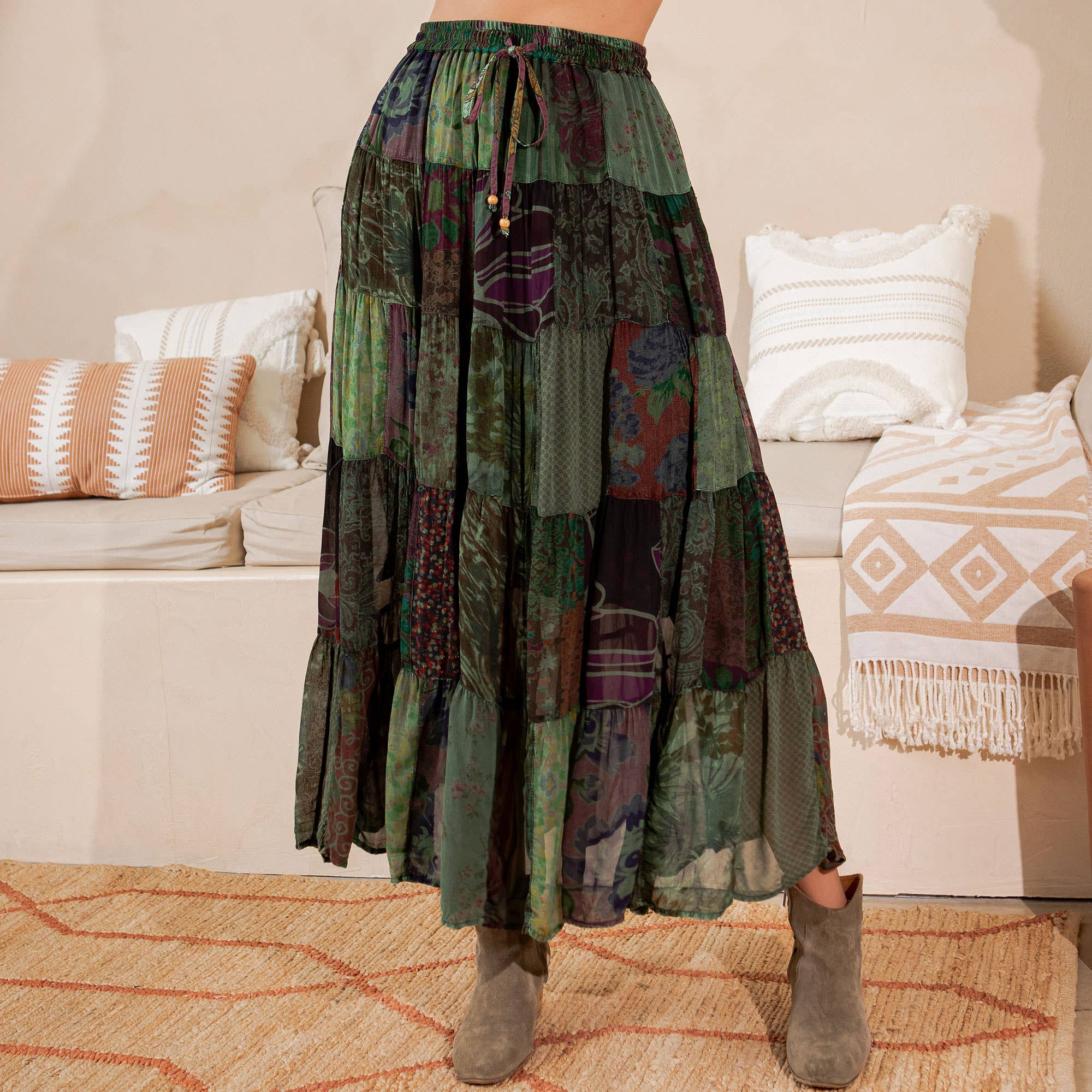 Bohemian Patchwork Maxi Skirt