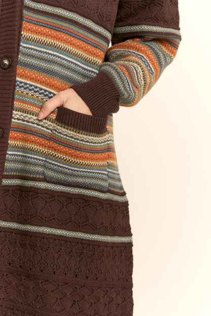 Striped Pointelle Knit Duster Cardigan