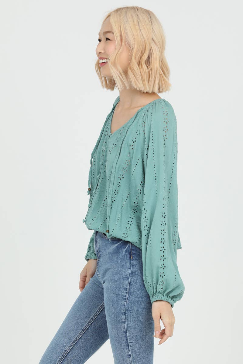 EYELET EMBROIDERED BLOUSE