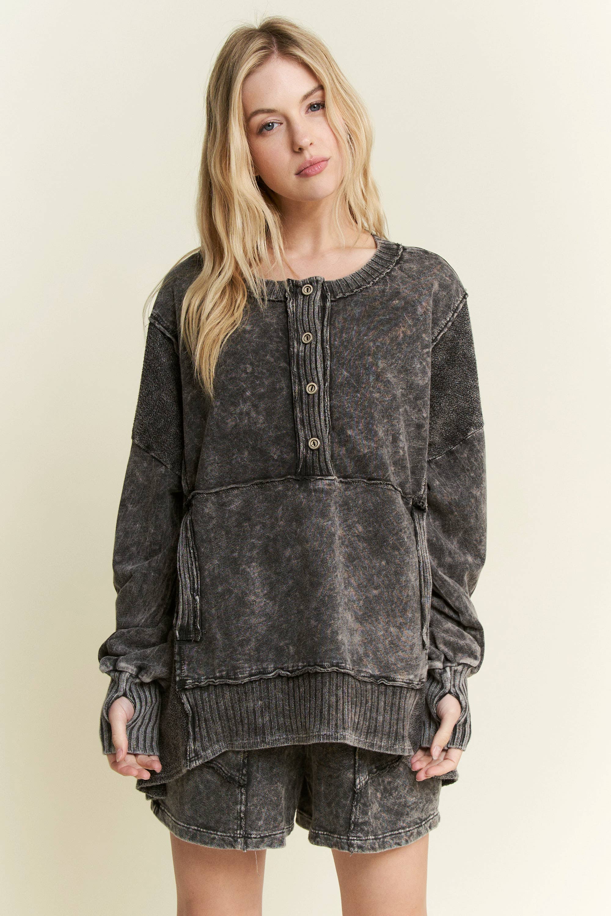 MineralWash Henley Kangaroo Pocket Sweatshirt