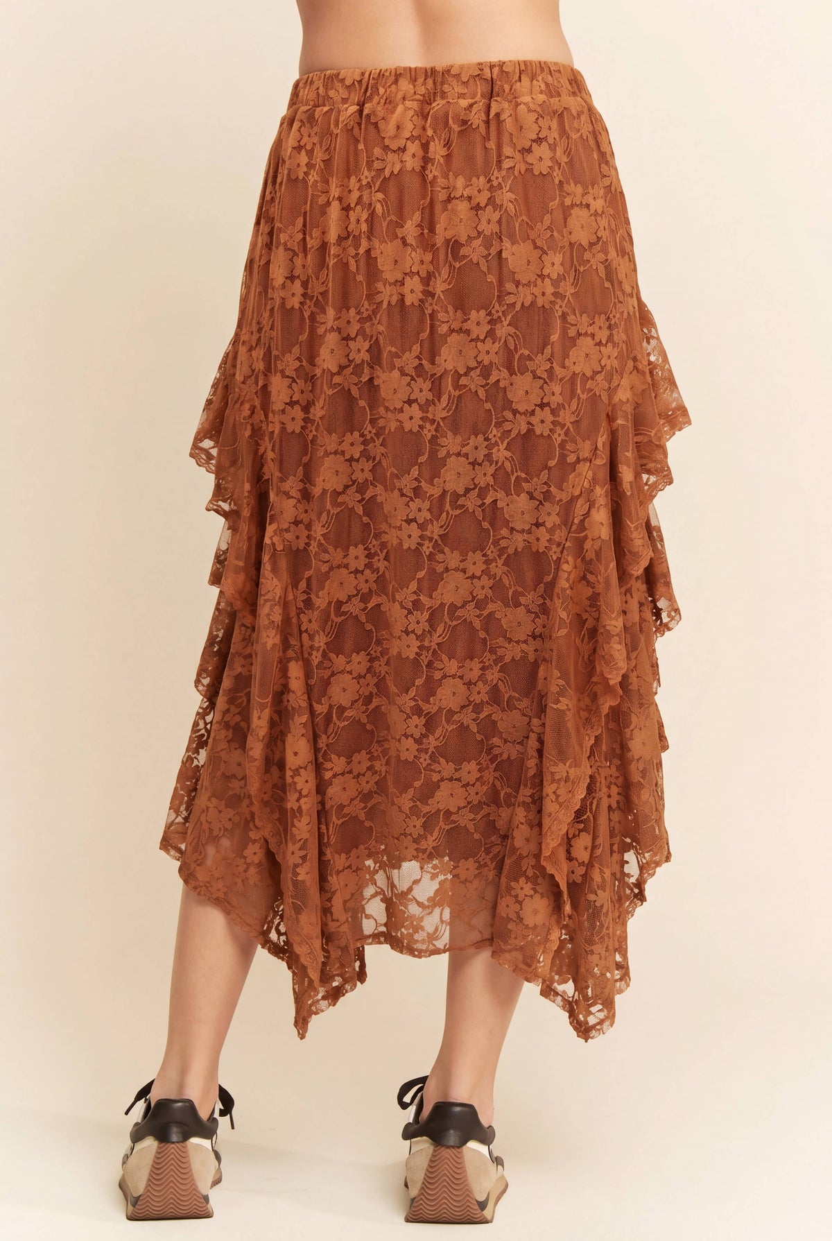 Sheer Floral Lace Ruffle Skirt
