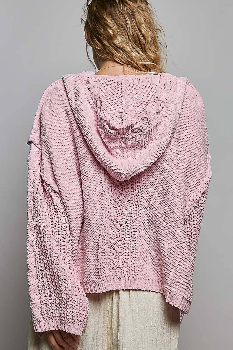 Hooded Cable Knit Chenille Sweater