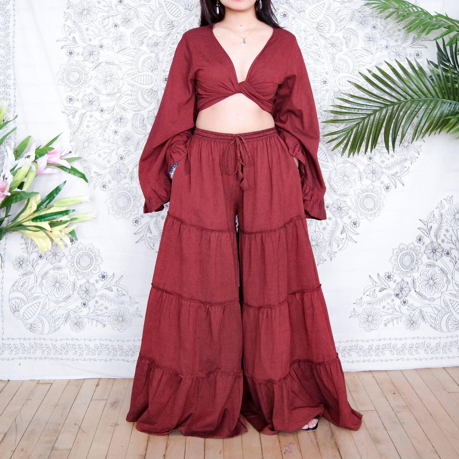 Cotton Flowy Tiered Pant with Ruffle Sleeve Set