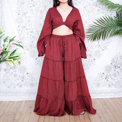 Cotton Flowy Tiered Pant with Ruffle Sleeve Set