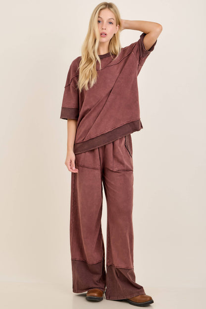 Mineral Washed Contrast Block Terry Top
