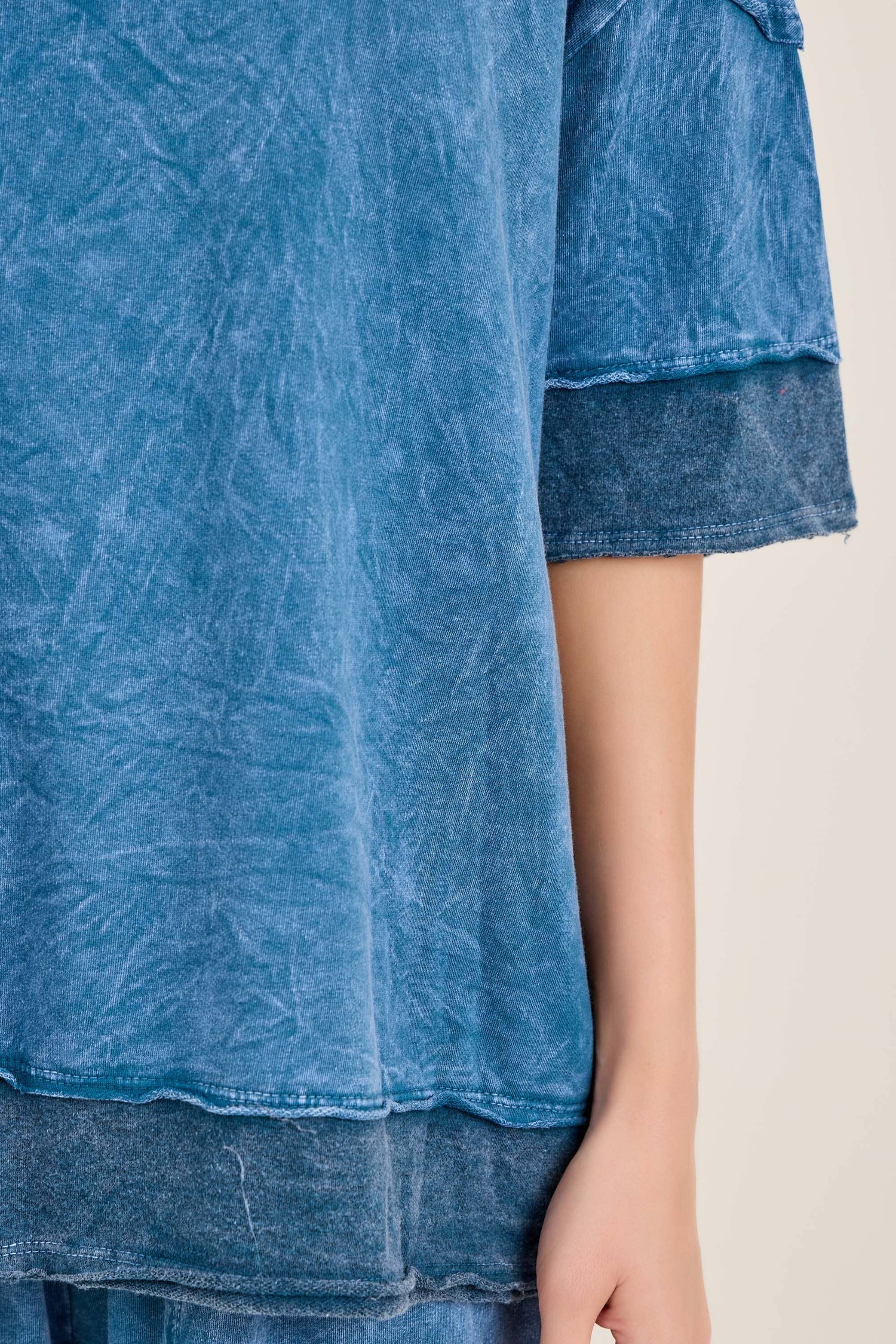 Mineral Washed Contrast Block Terry Top