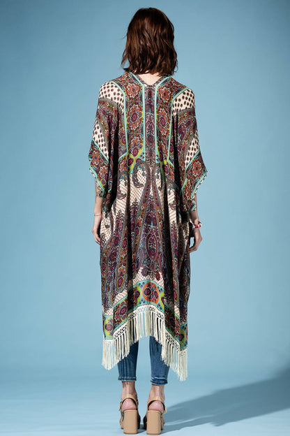 Verdant Terra Mosaic Fringe Kimono
