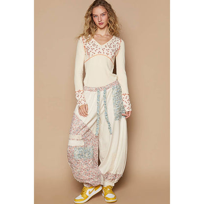 Floral print patchwork twill Jogger pants
