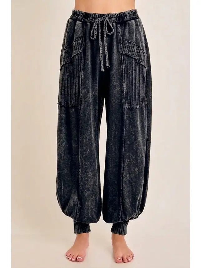 Zen Mineral Washed Ribbed Lounge Balloon Pants