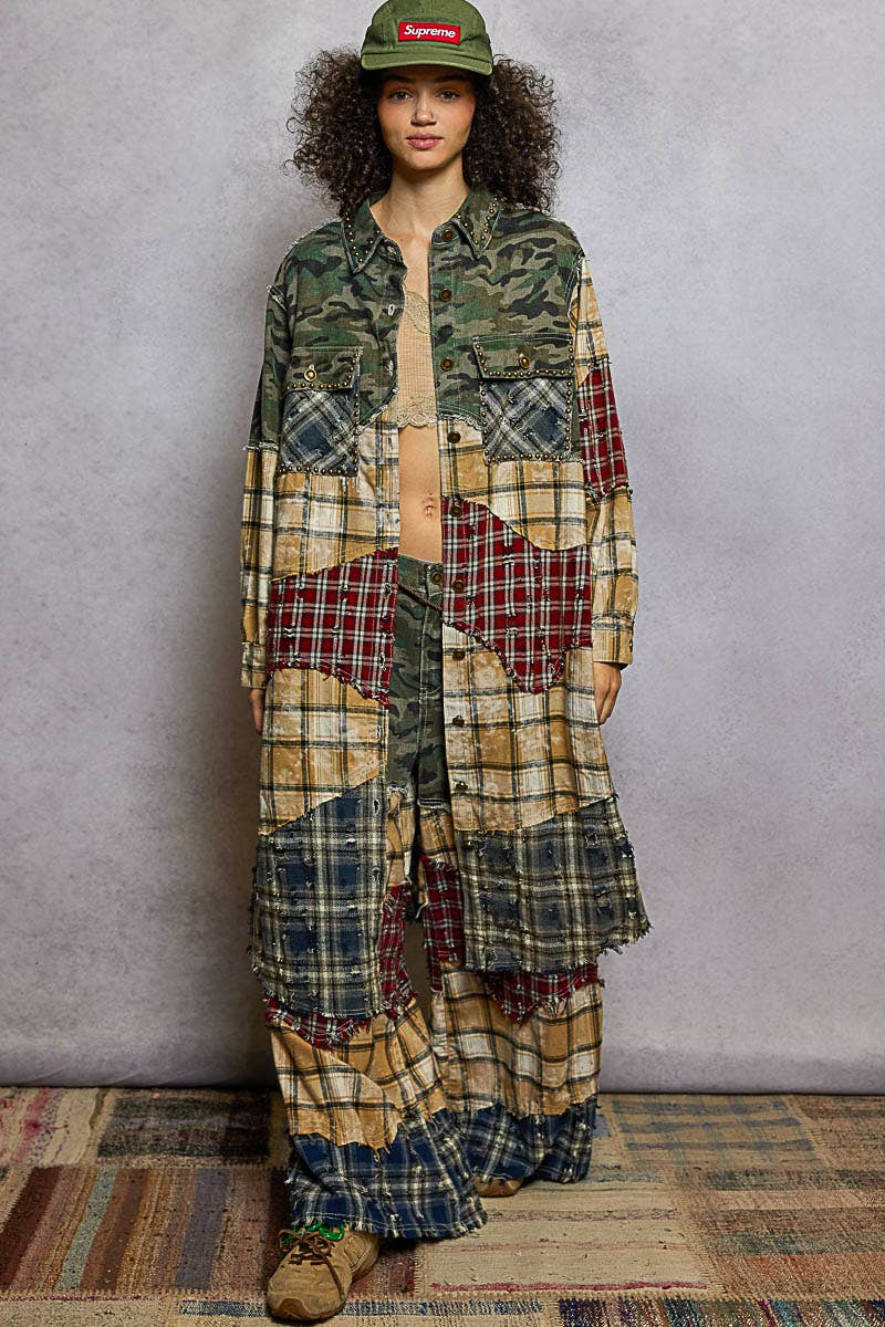 Patchwork Maxi Shirt Jacket