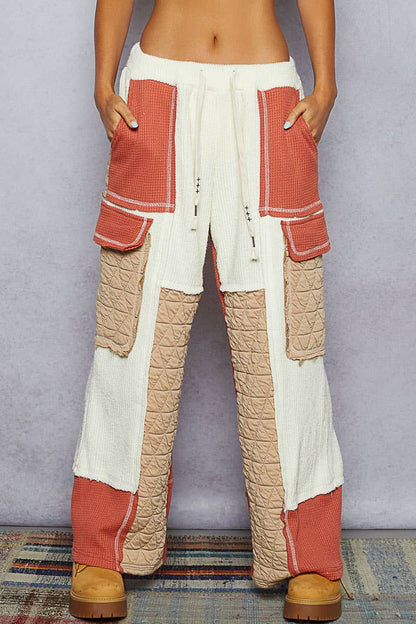 Quilted Contrast Casual Solid Knit Pants